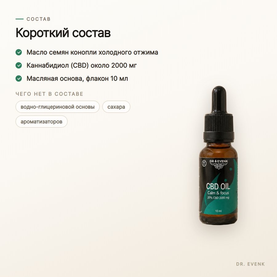 CBD Oil 20%, майлы 10 мл — Состав