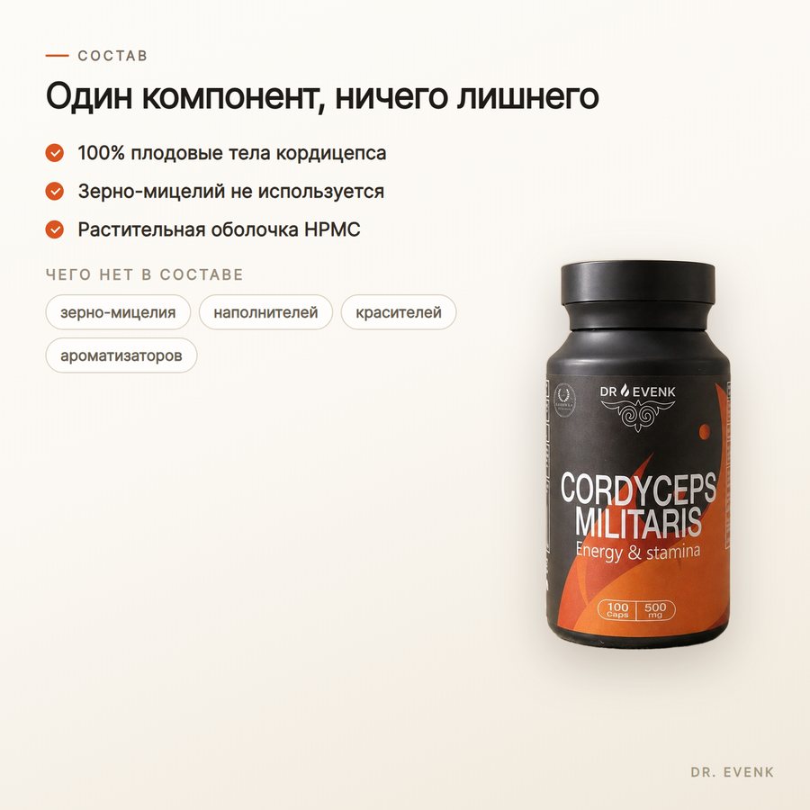 Әскери кордицепс, 100 капсула — Состав